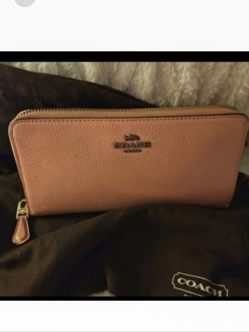 Coach Blush Pink Accordian Pebbled Leather Zip Around Wallet
